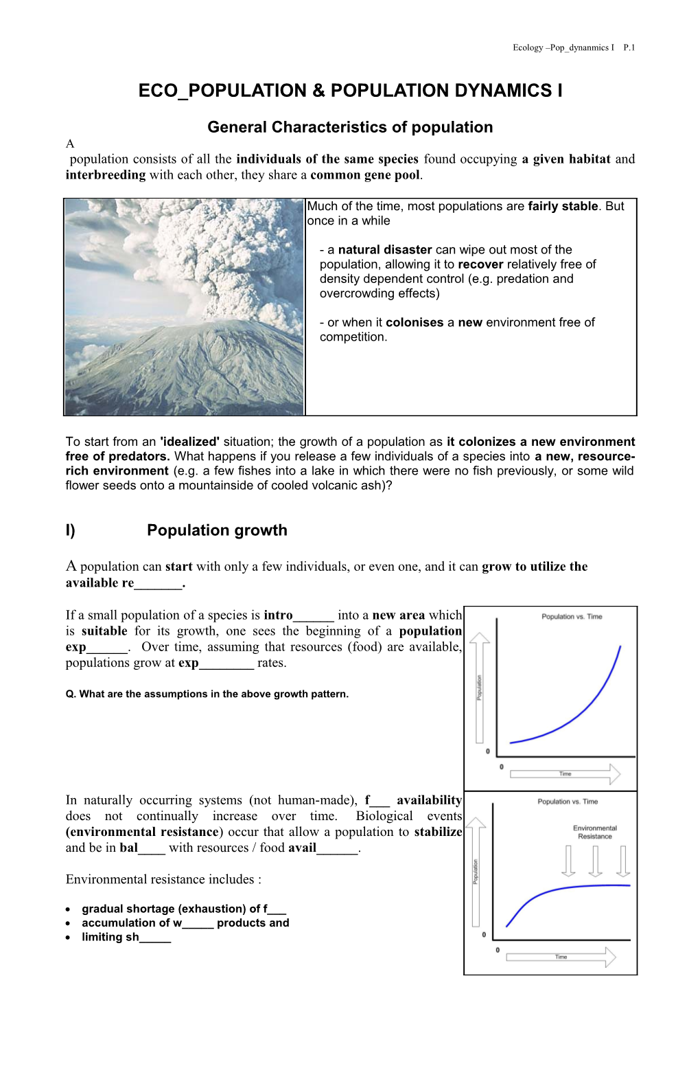Ecology Population & Population Dynamics I