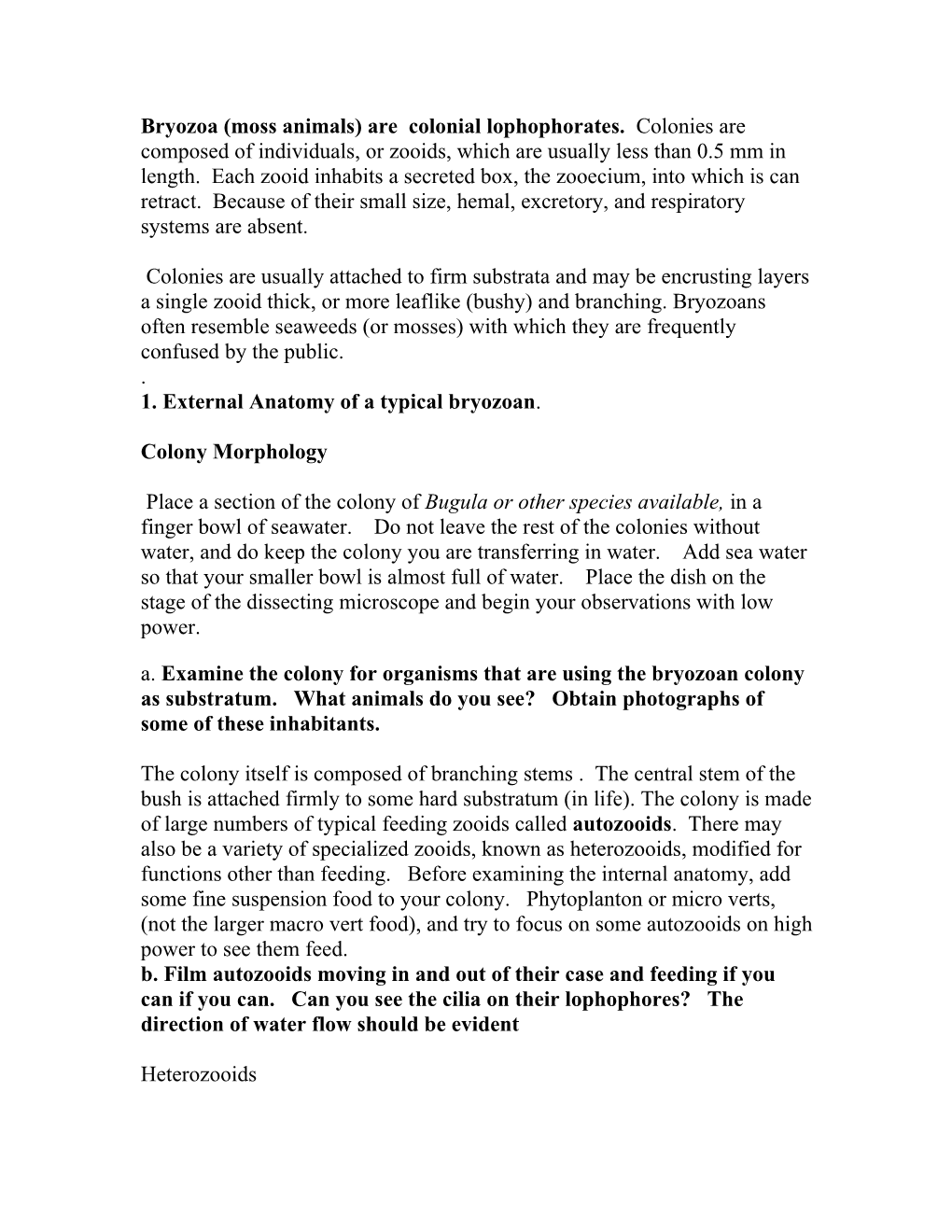 1. External Anatomy of a Typical Bryozoan