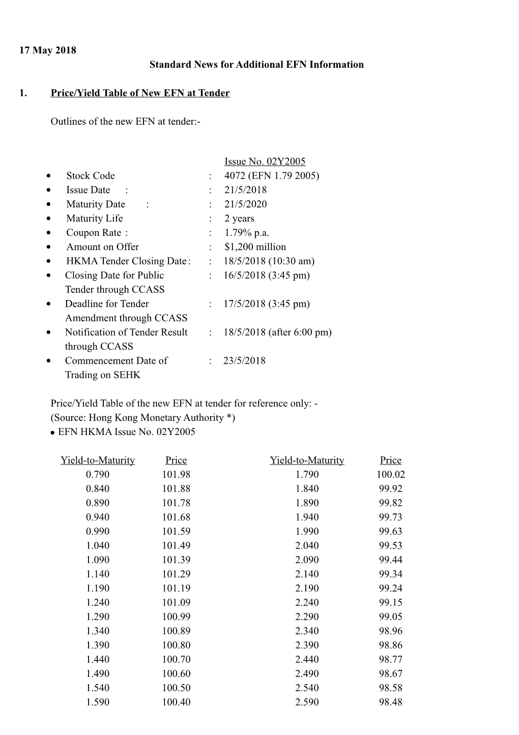 News for Additional EFN Information for Reference