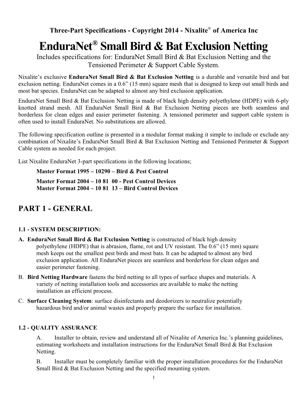 Nixalite Specifications (All Models) s2