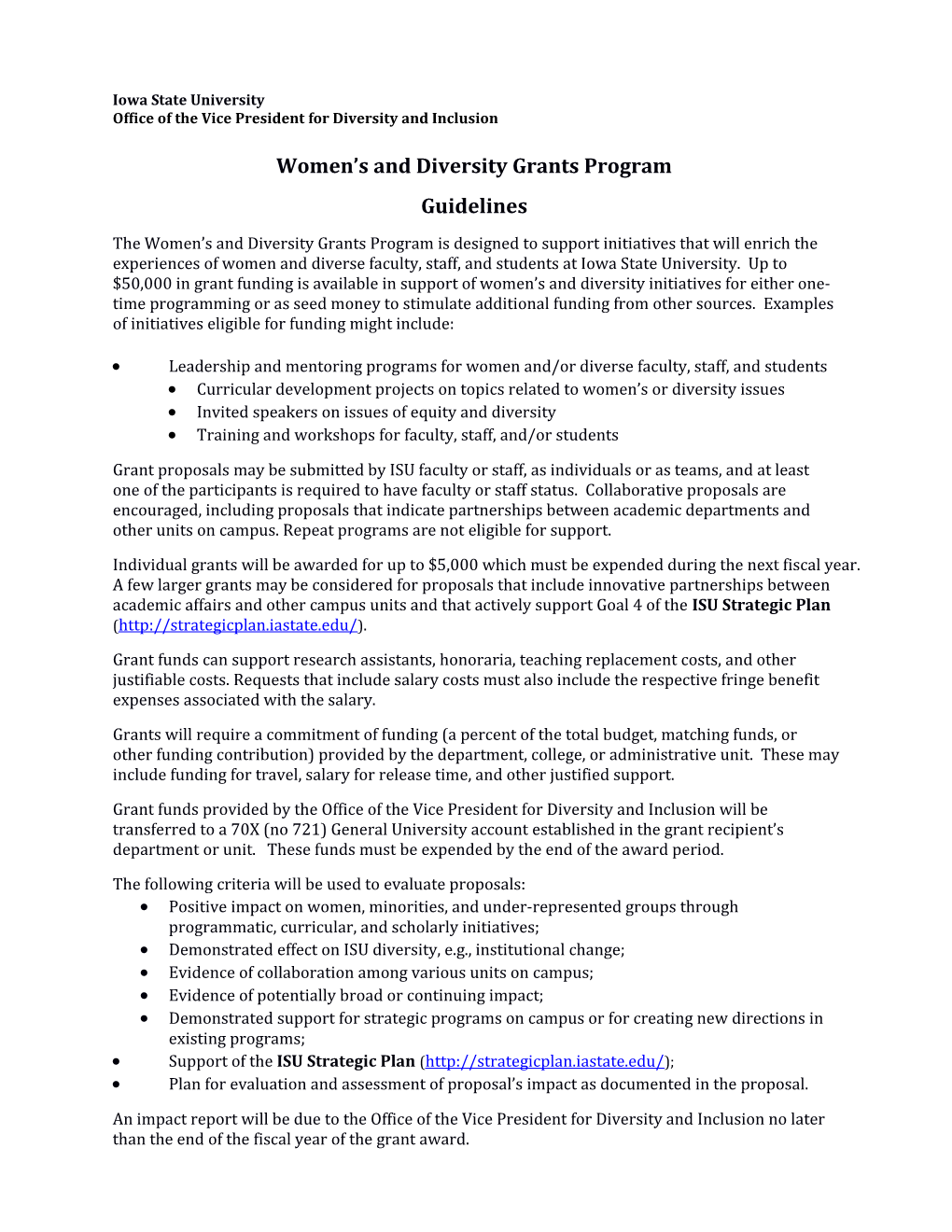 Diversity Grants Guidelines