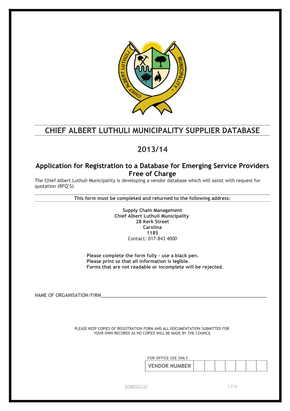 Chief Albertluthulimunicipality Supplier Database