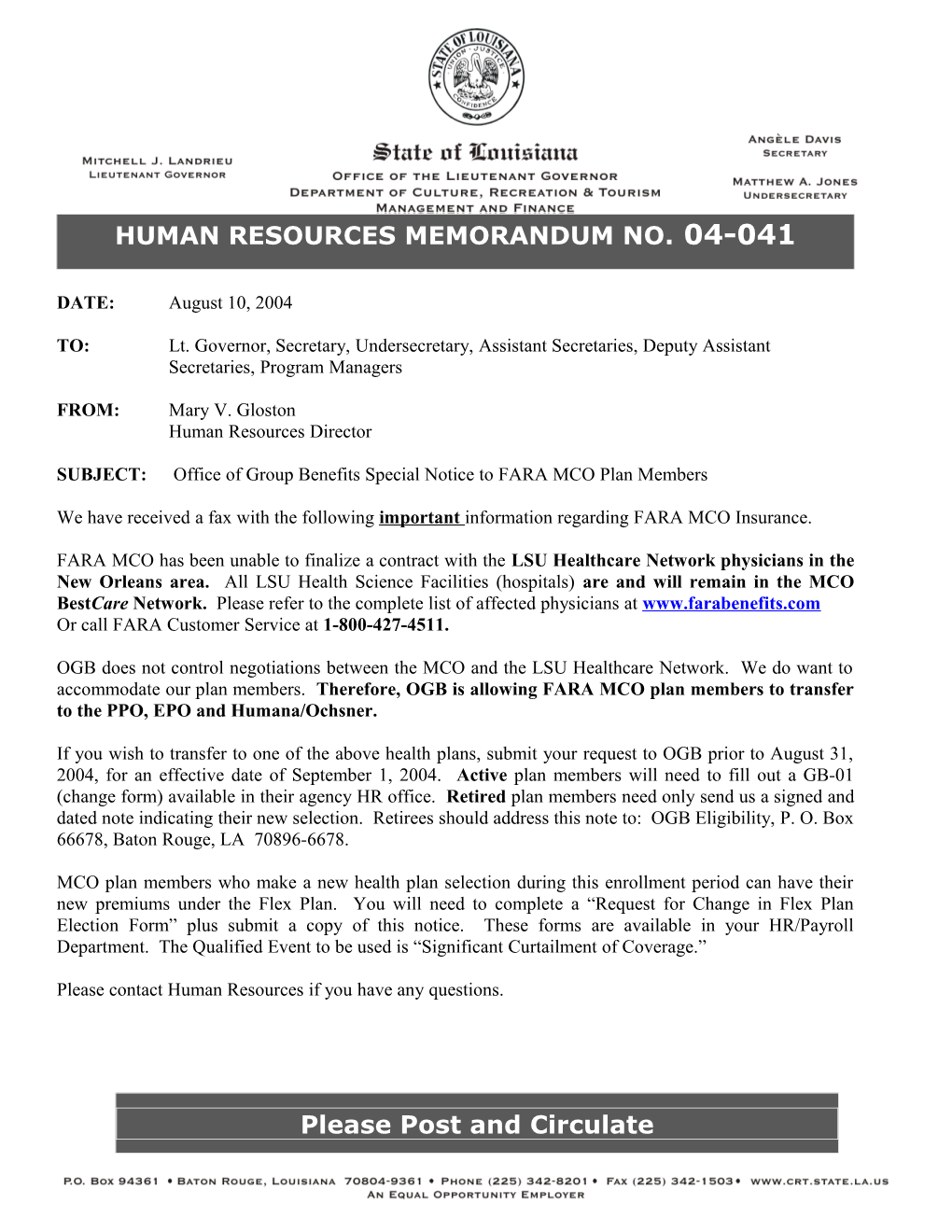 Human Resources Memorandum No