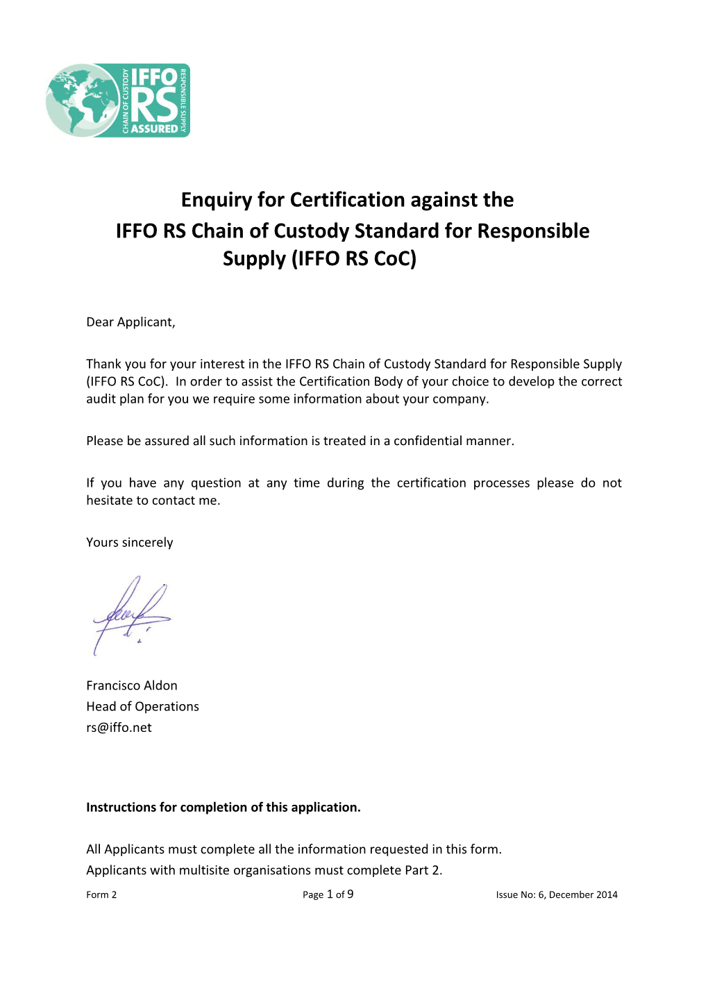 Enquiry for Certification Against The