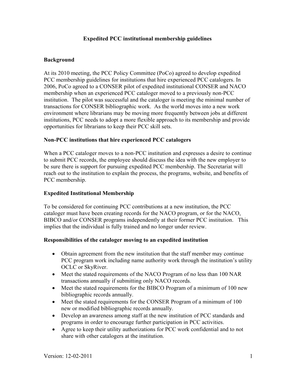 Expedited PCC Institutional Membership Guidelines