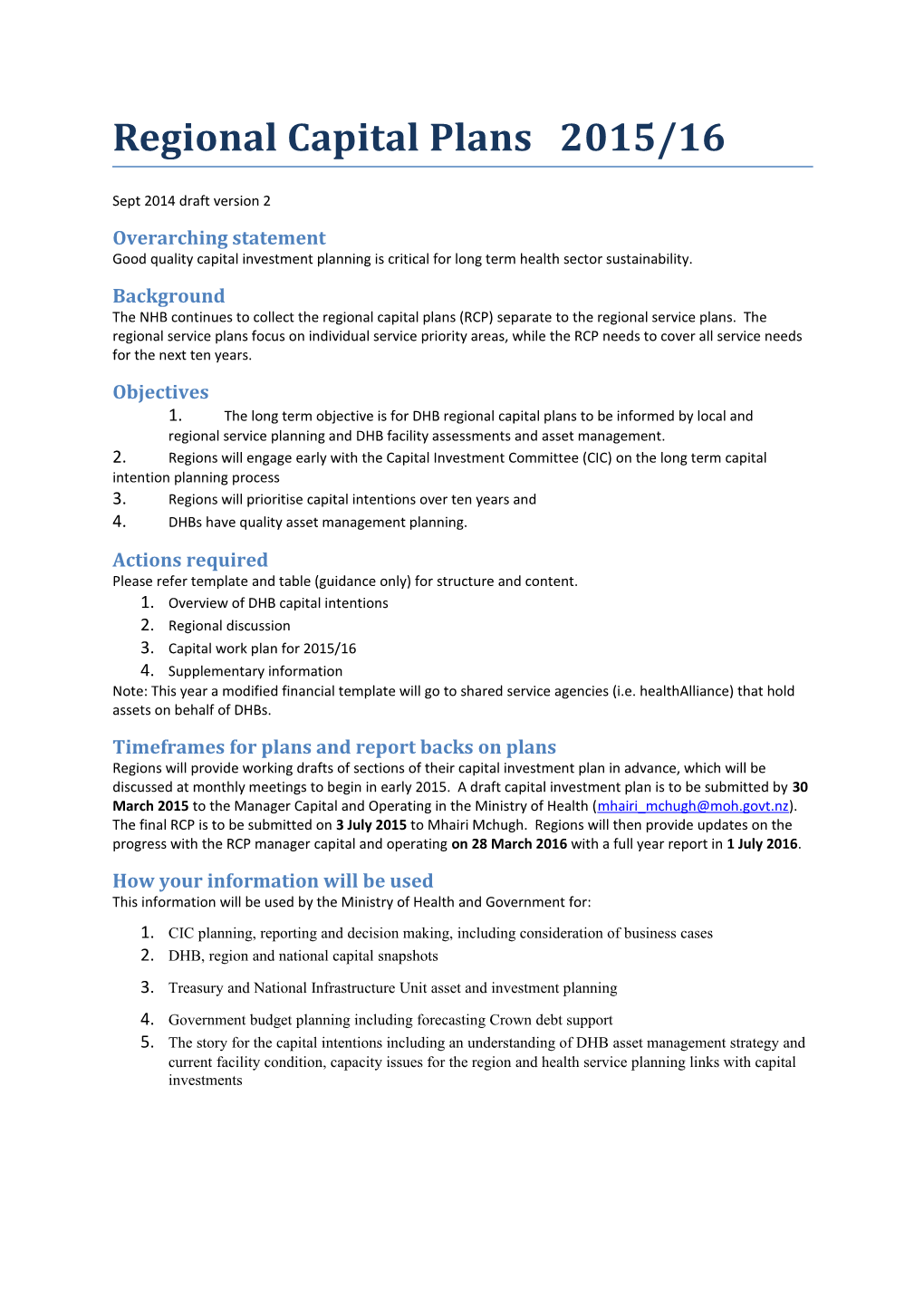 Regional Capital Plans2015/16