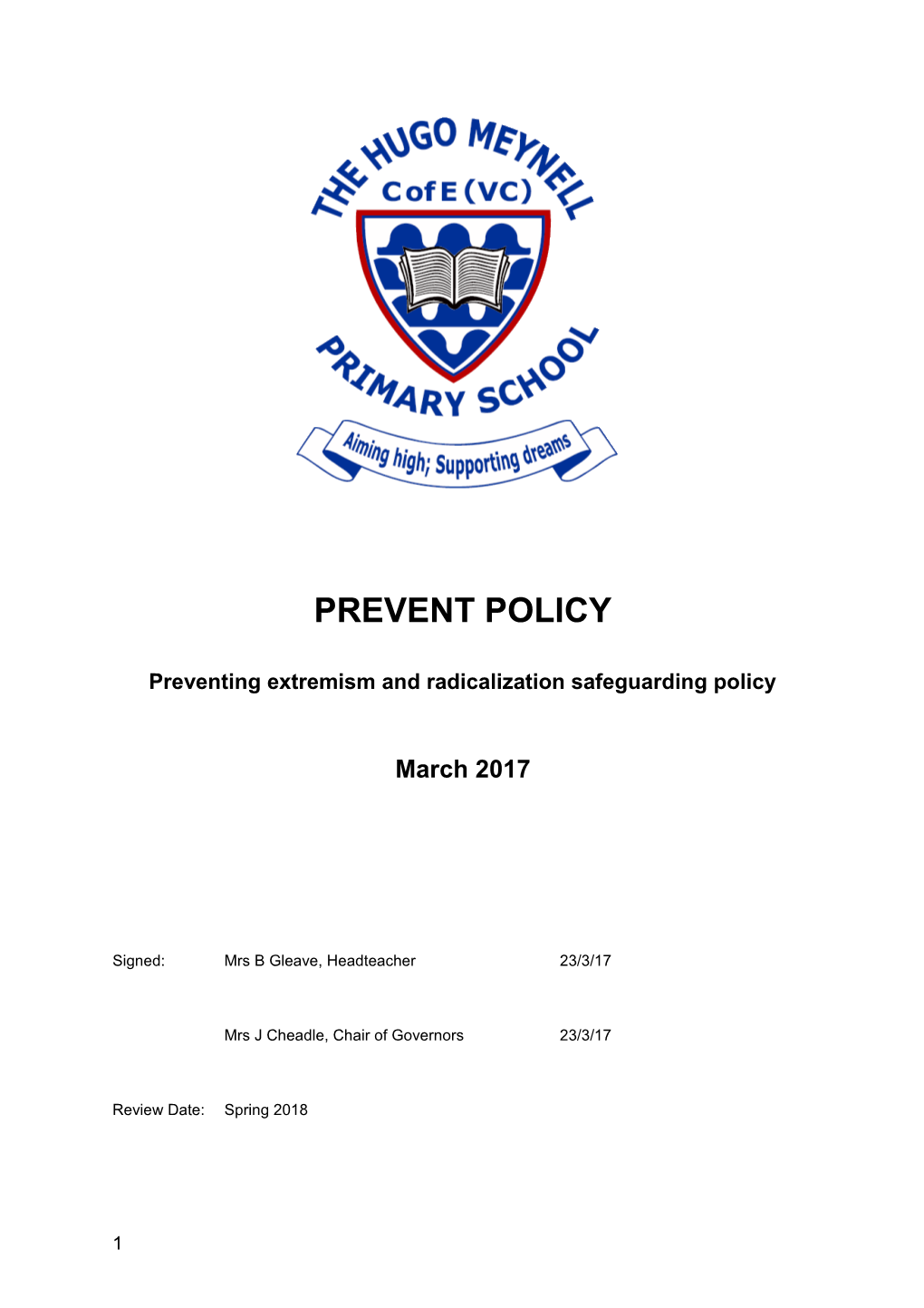 Preventing Extremism and Radicalisation Safeguarding Policy