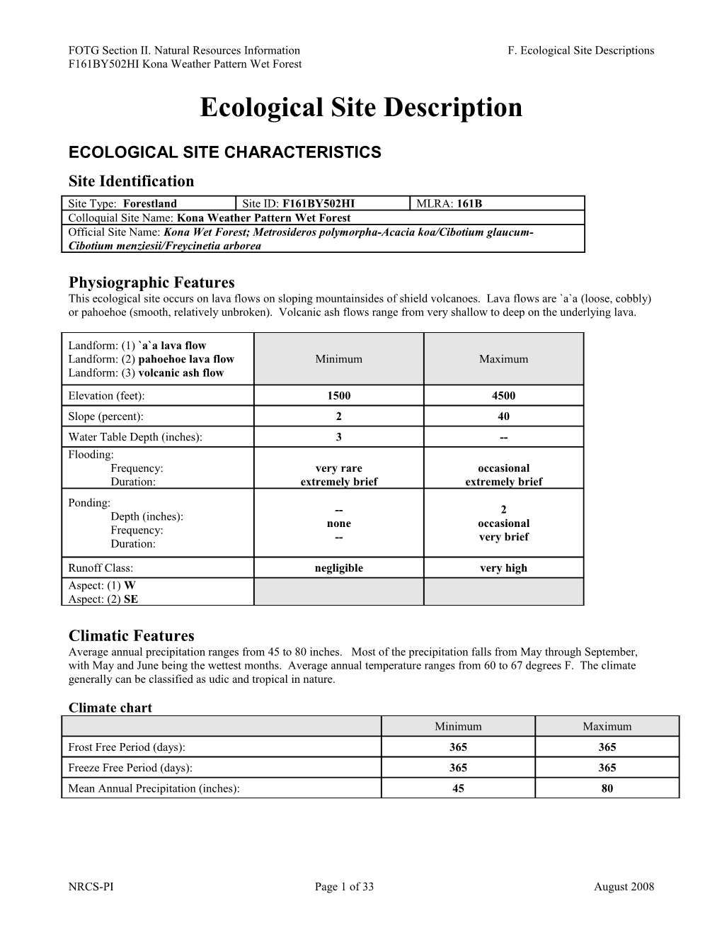 FOTG Section II. Natural Resources Information F. Ecological Site Descriptions s1