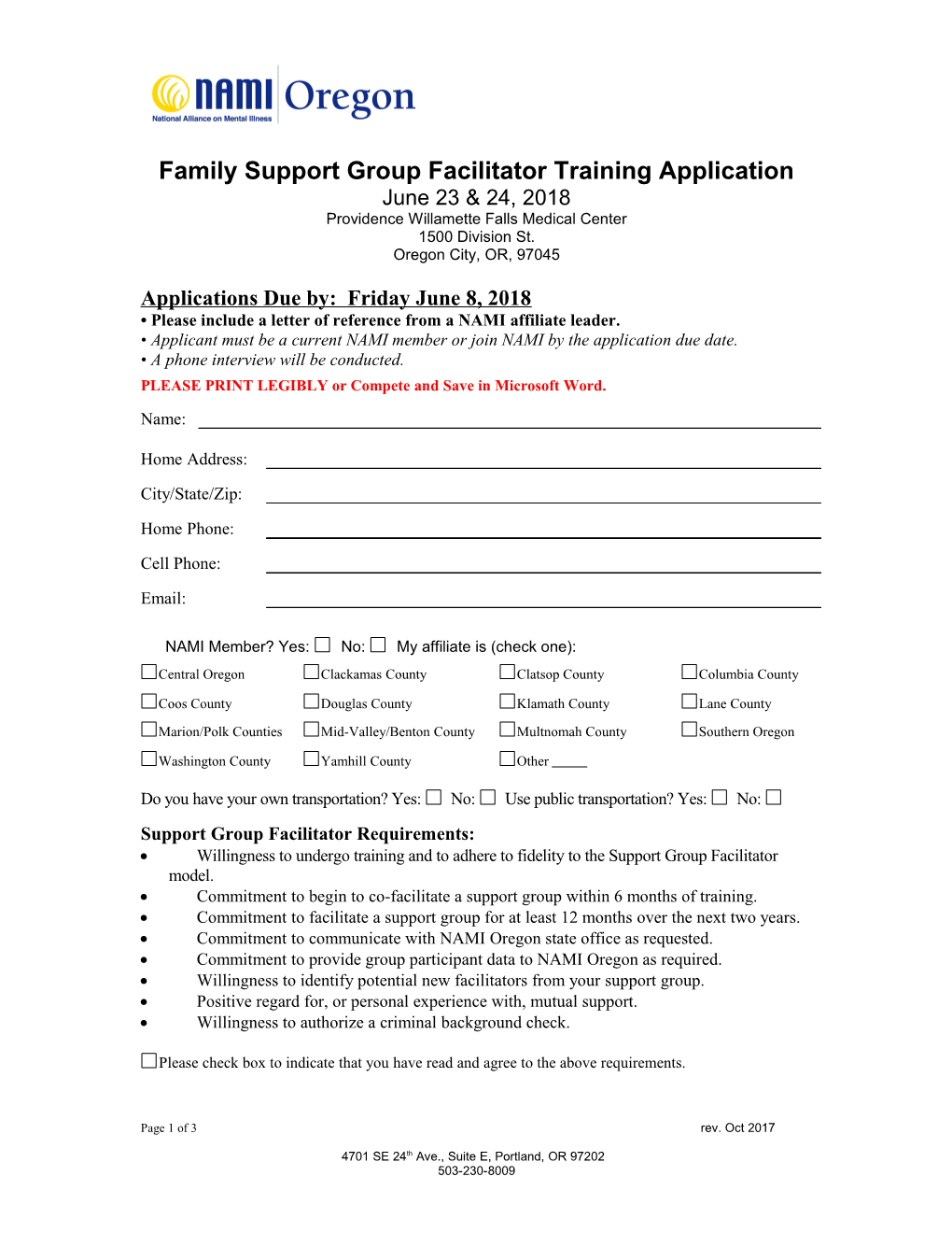 Family Support Group Facilitator Training Application