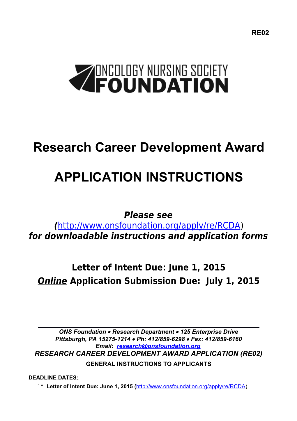 Research Career Development Award