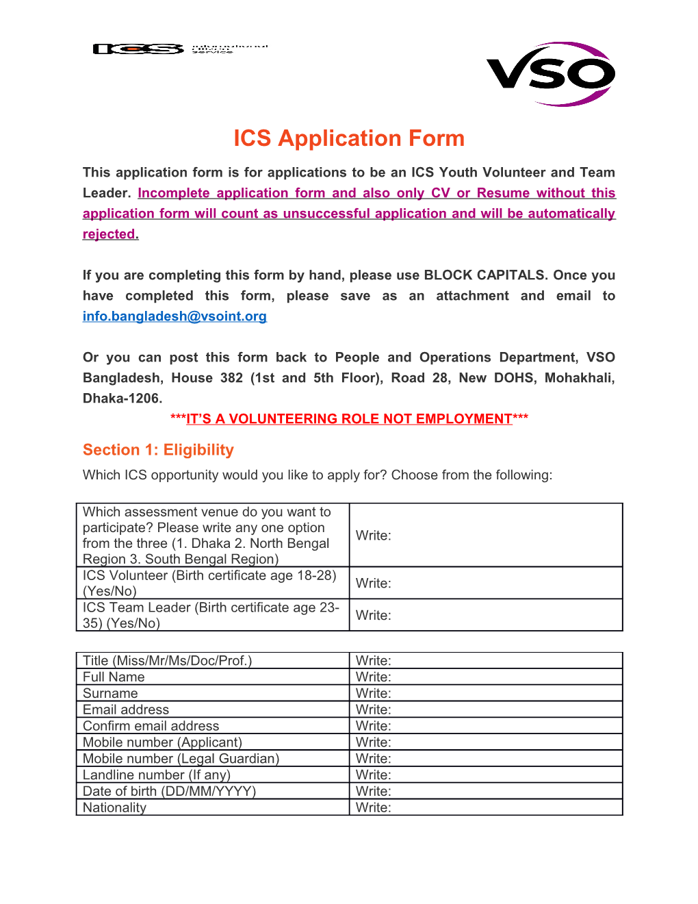 ICS Application Form