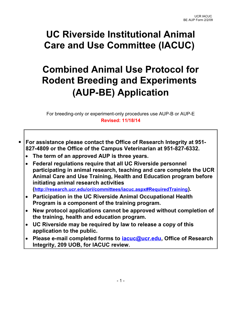 UC Riverside Animal Care and Use Protocol Application