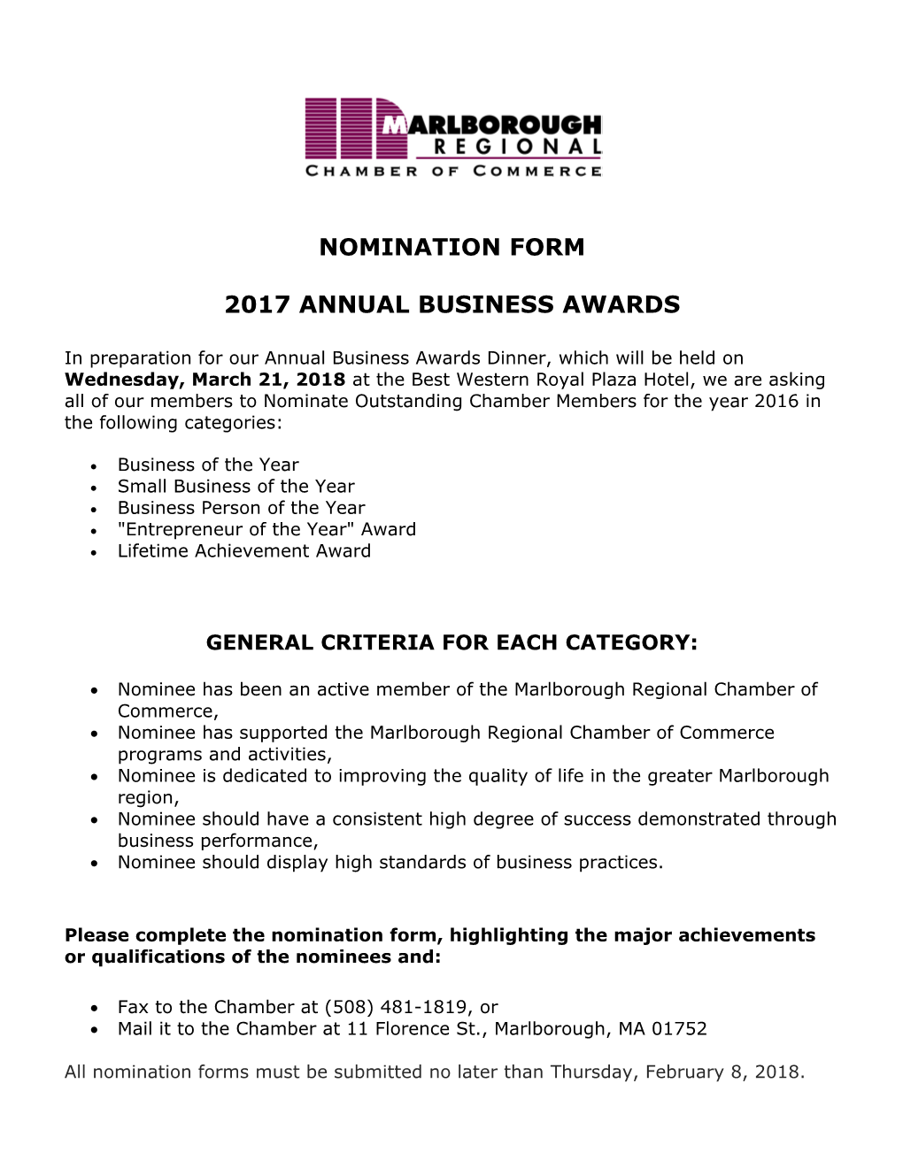 2017 Annual Business Awards