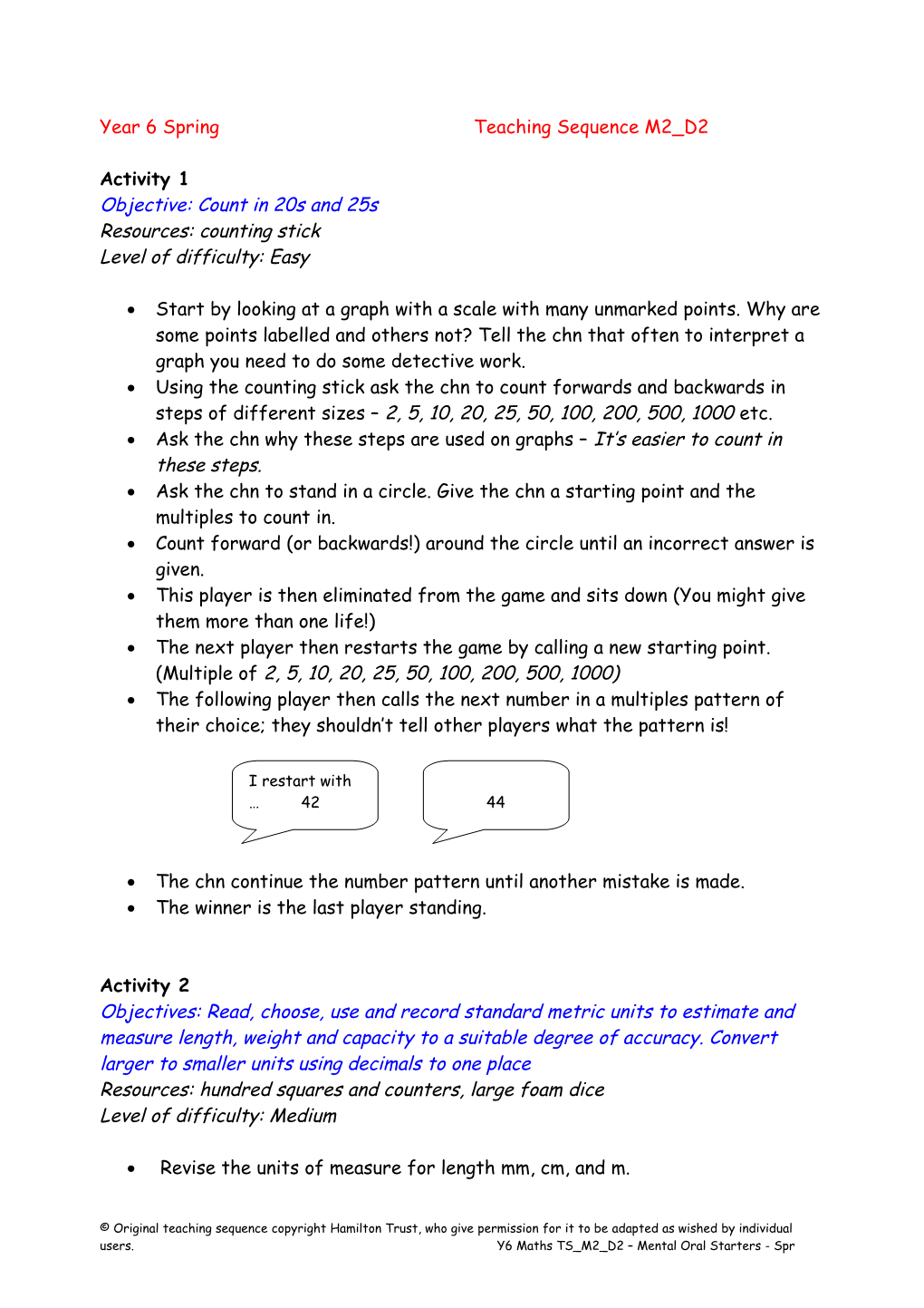 Year 6 Spring Teaching Sequence M2 D2