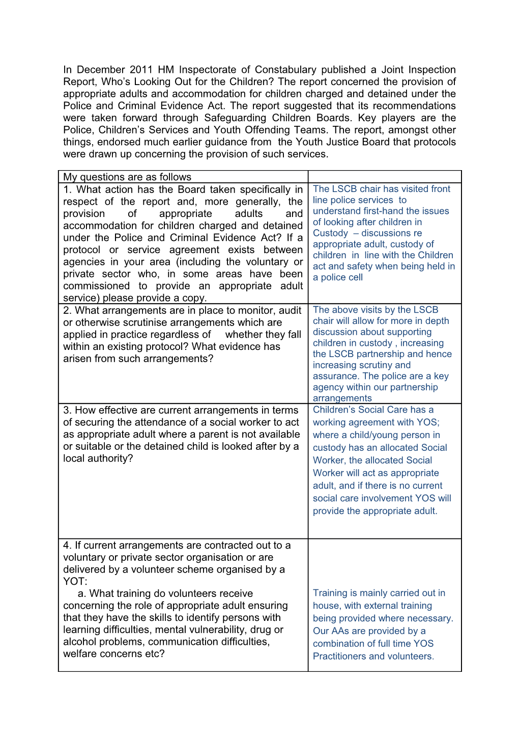 In December 2011 HM Inspectorate of Constabulary Published a Jointinspection Report, Who