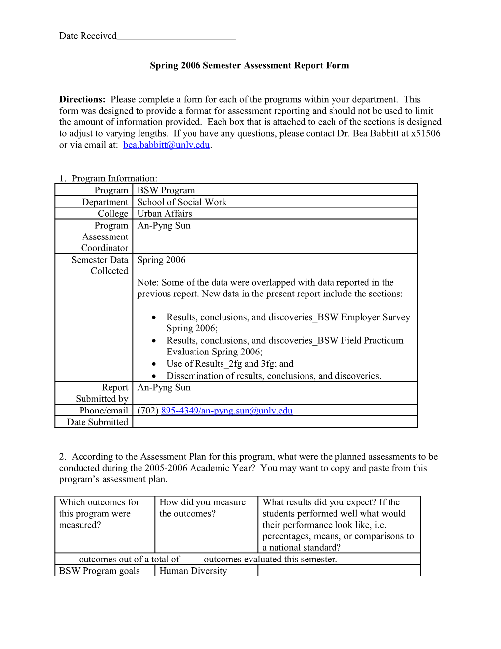 Annual Assessment Report Form for Student Learning Outcomes Assessment s3