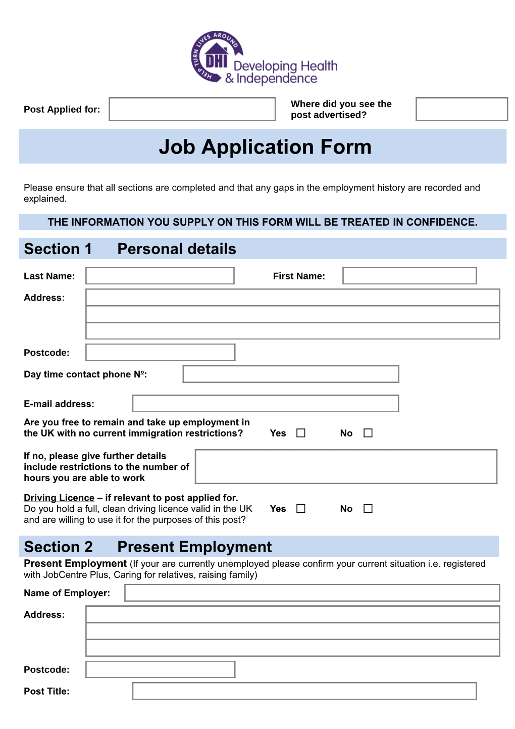 Job Application Form s16