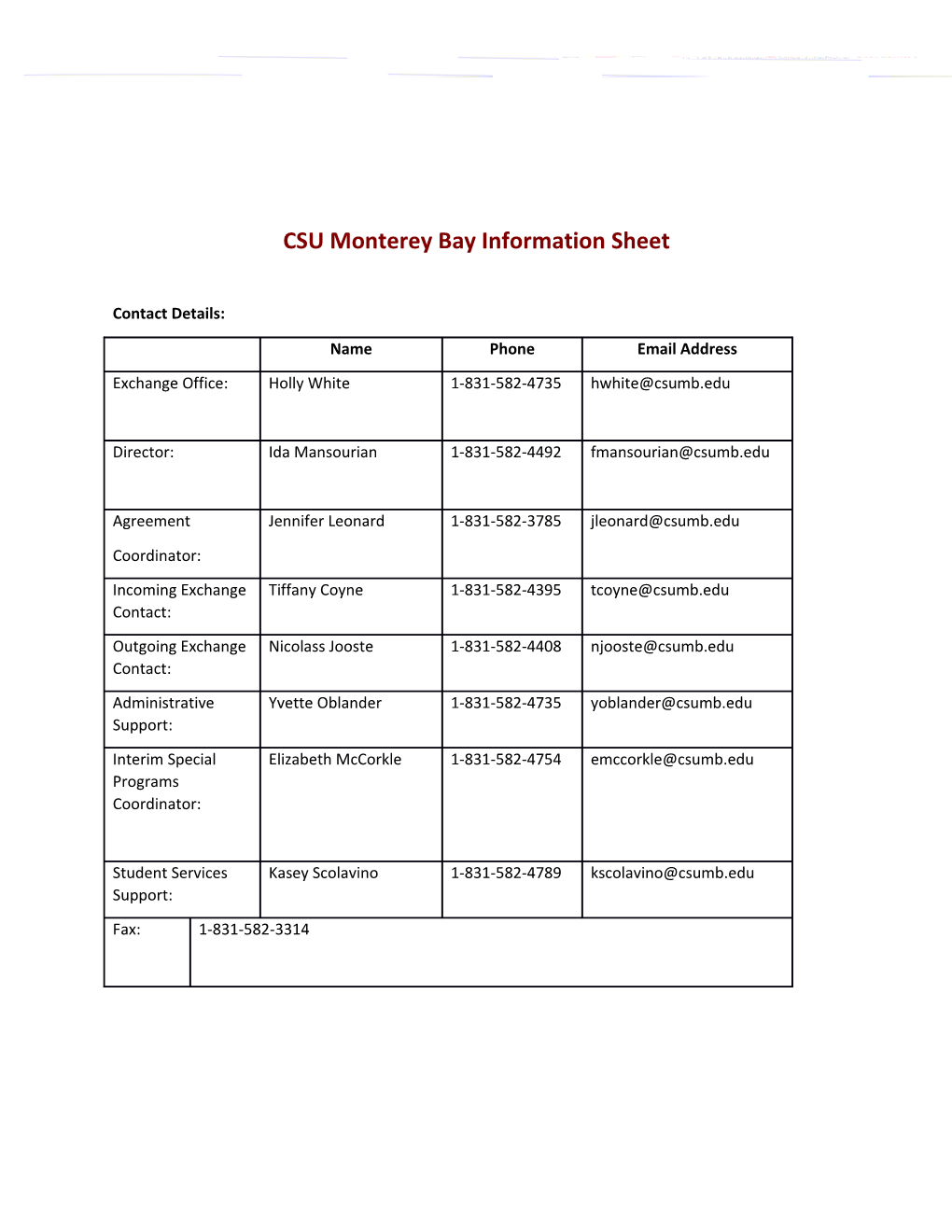 CSU Monterey Bay Information Sheet