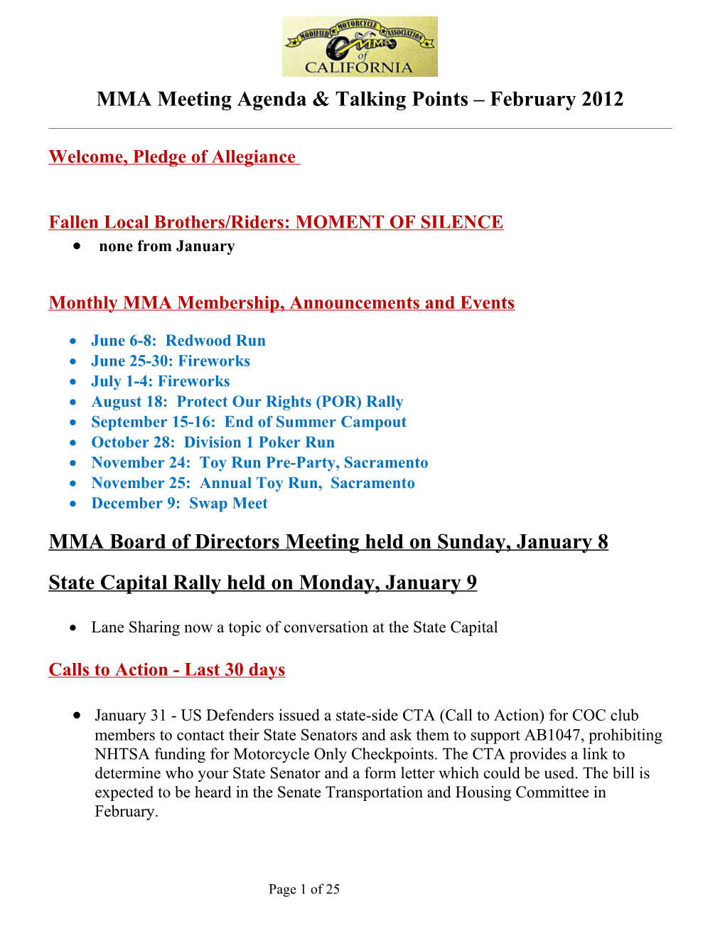 MMA Meeting Talking Points February 2011