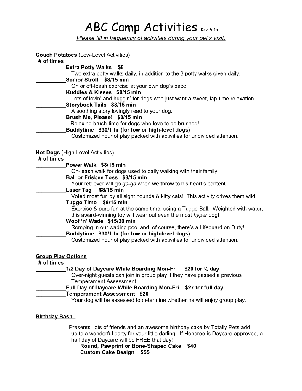 Pre-Check in Form