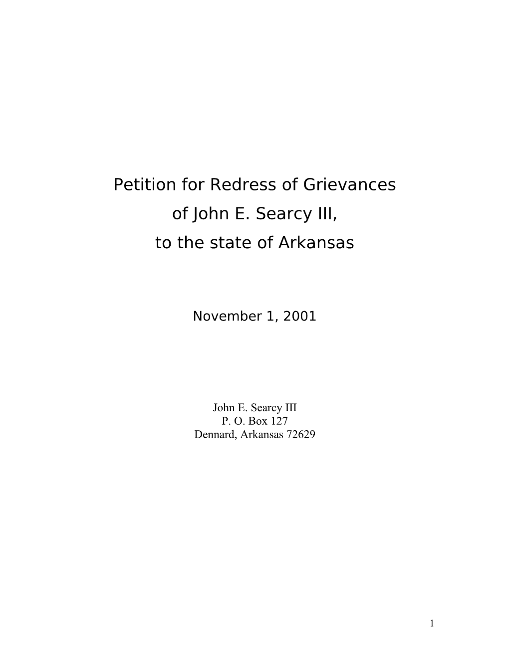 Petition for Redress of Grievances