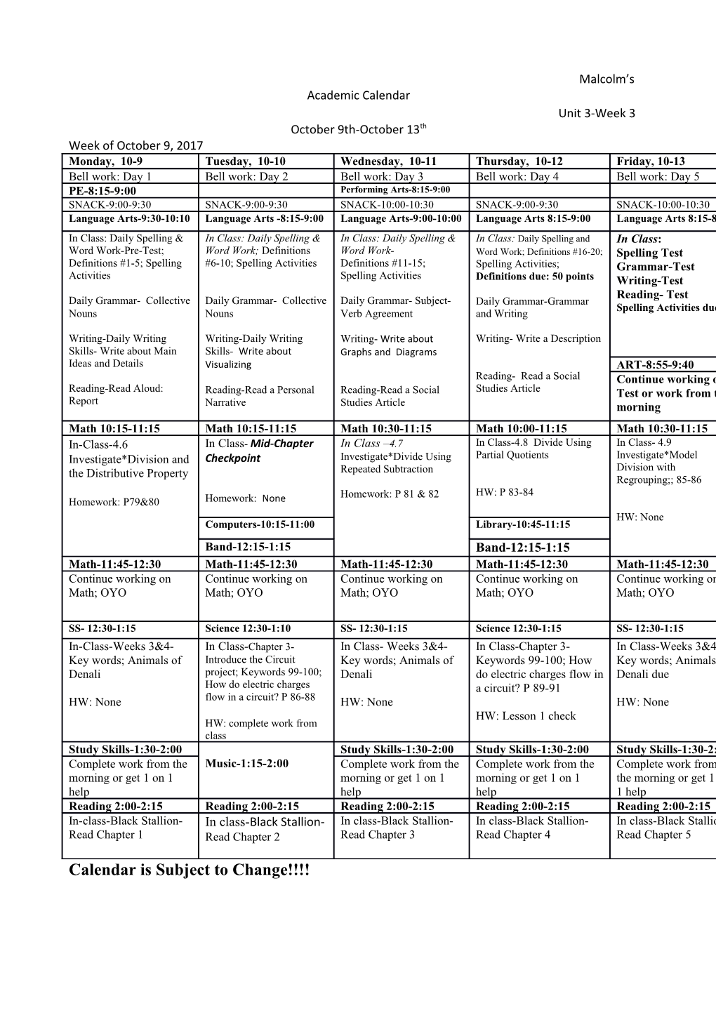 Malcolm S Academic Calendar