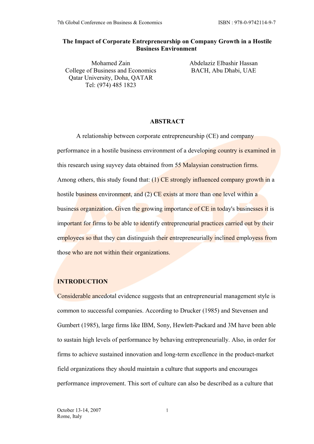 The Impact of Corporate Entrepreneurship on Company Growth in a Hostile Business Environment