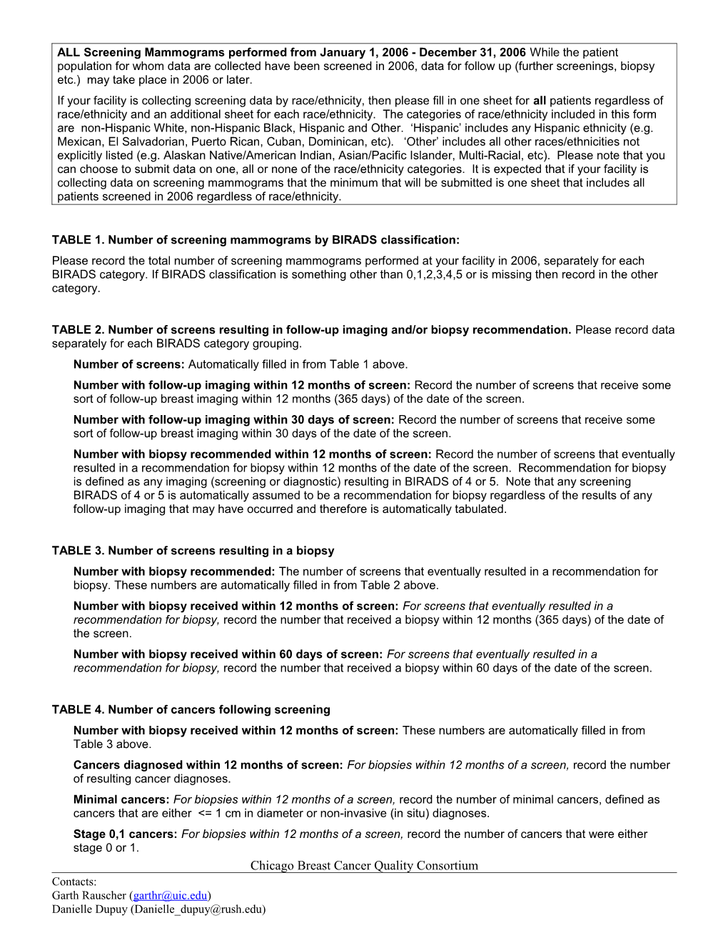 ALL Screening Mammograms Performed from January 1, 2006 - December 31, 2006 While the Patient