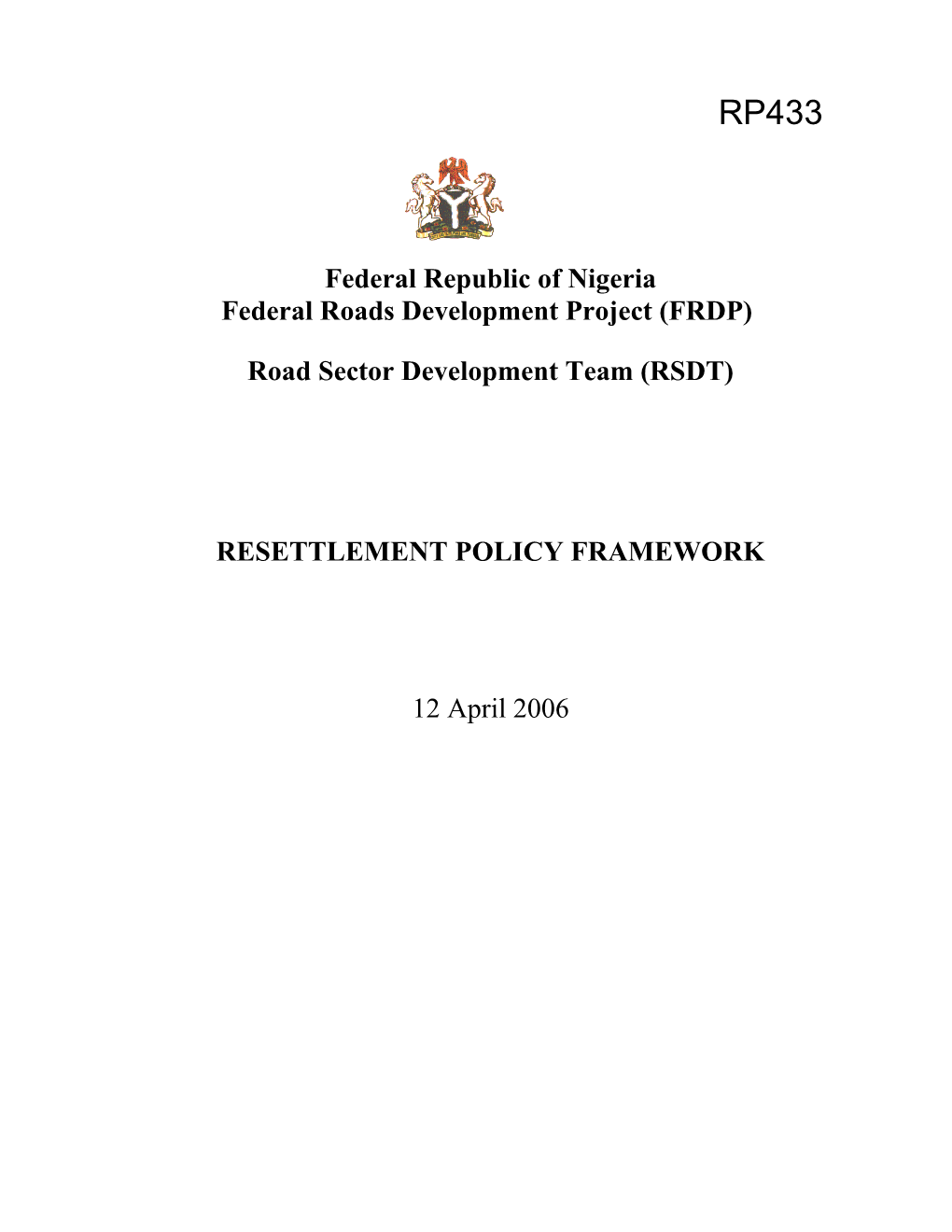 FRDP Resettlement Policy Framework 1