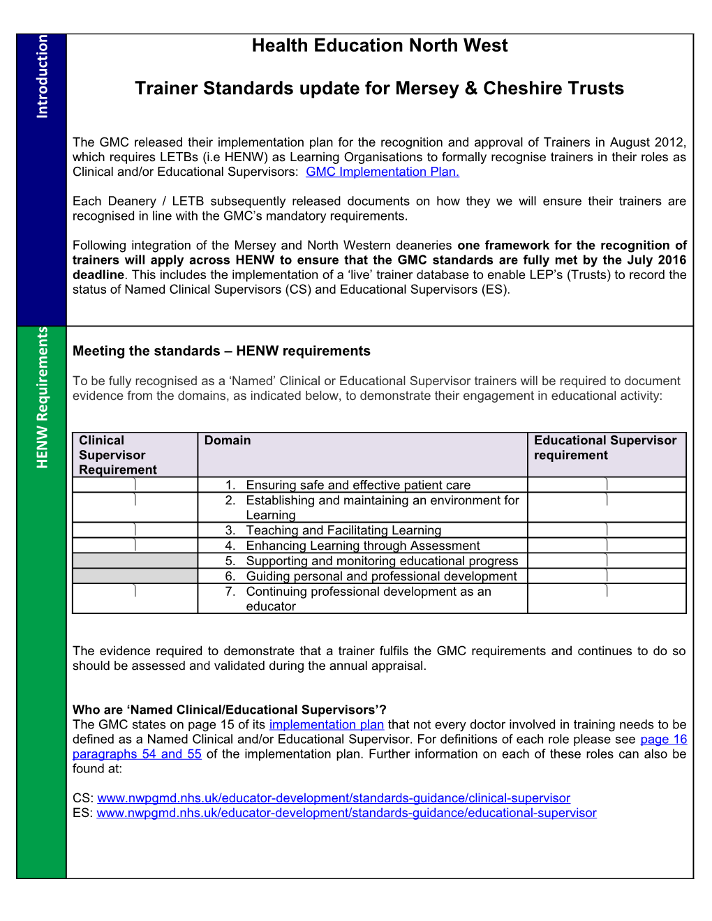 Trainer Standards Update for Mersey & Cheshire