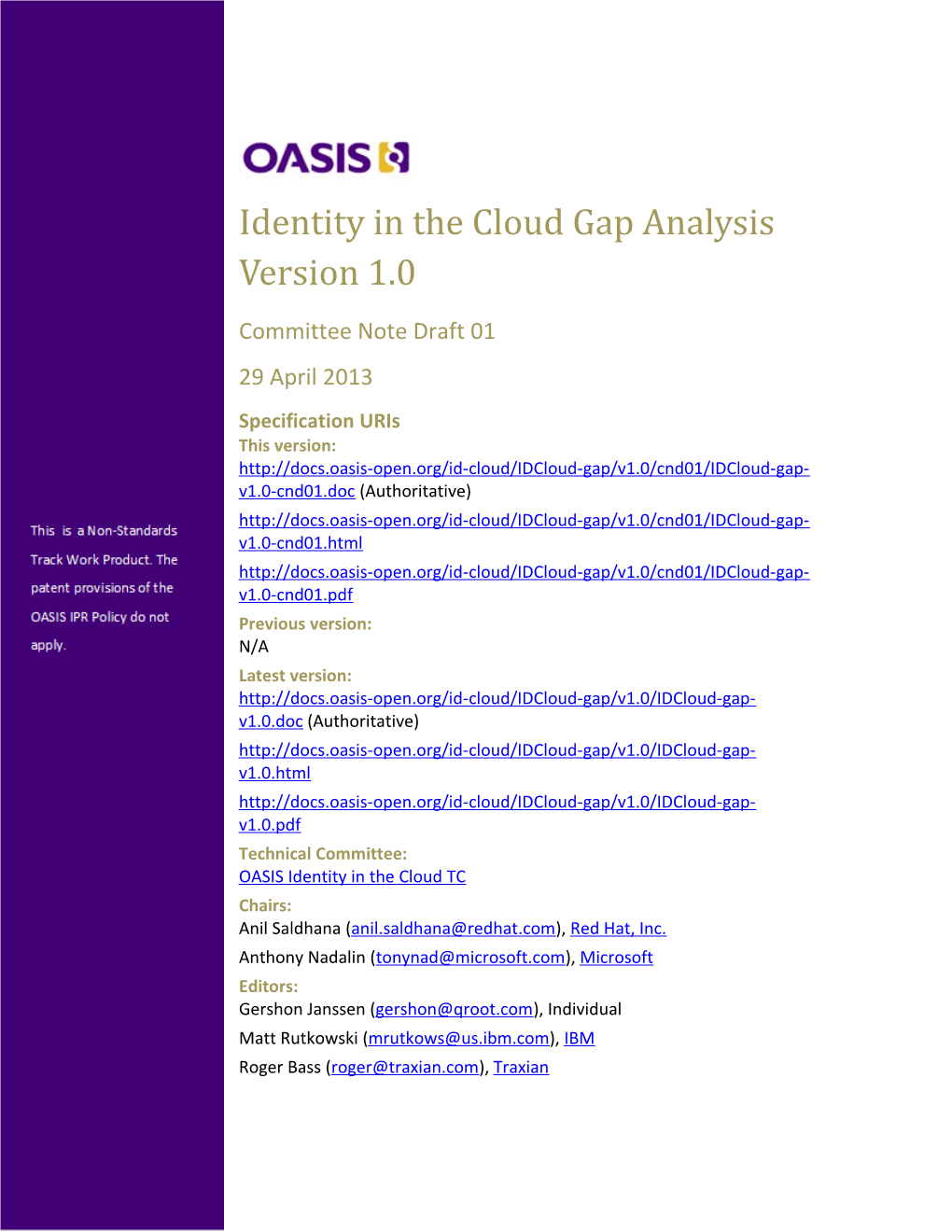 Identity in the Cloud Gap Analysis Version 1.0