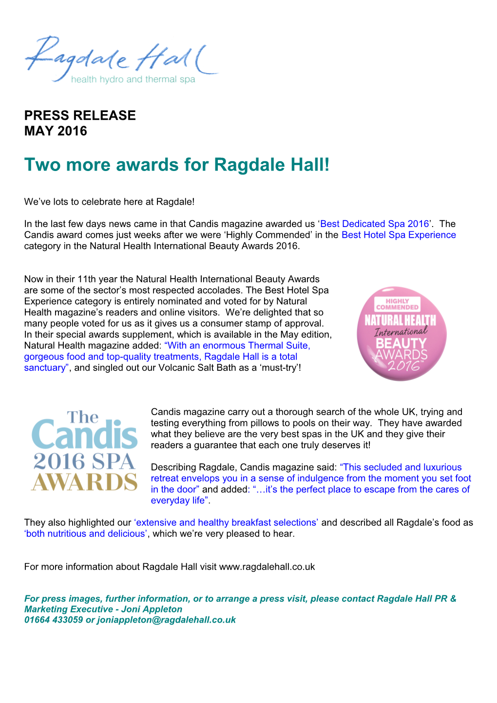 Two More Awards for Ragdale Hall!