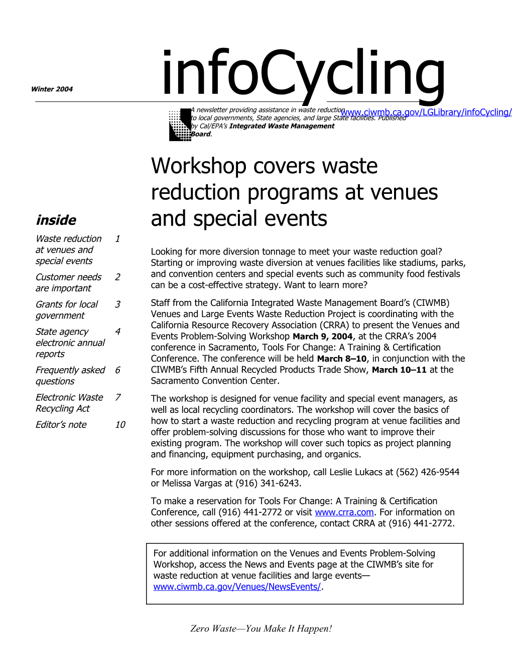 Workshop Covers Waste Reduction Programs at Venues and Special Events