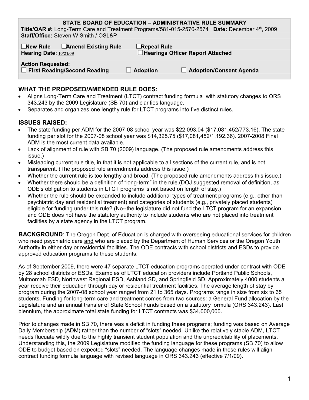 State Board of Education Administrative Rule Summary s6