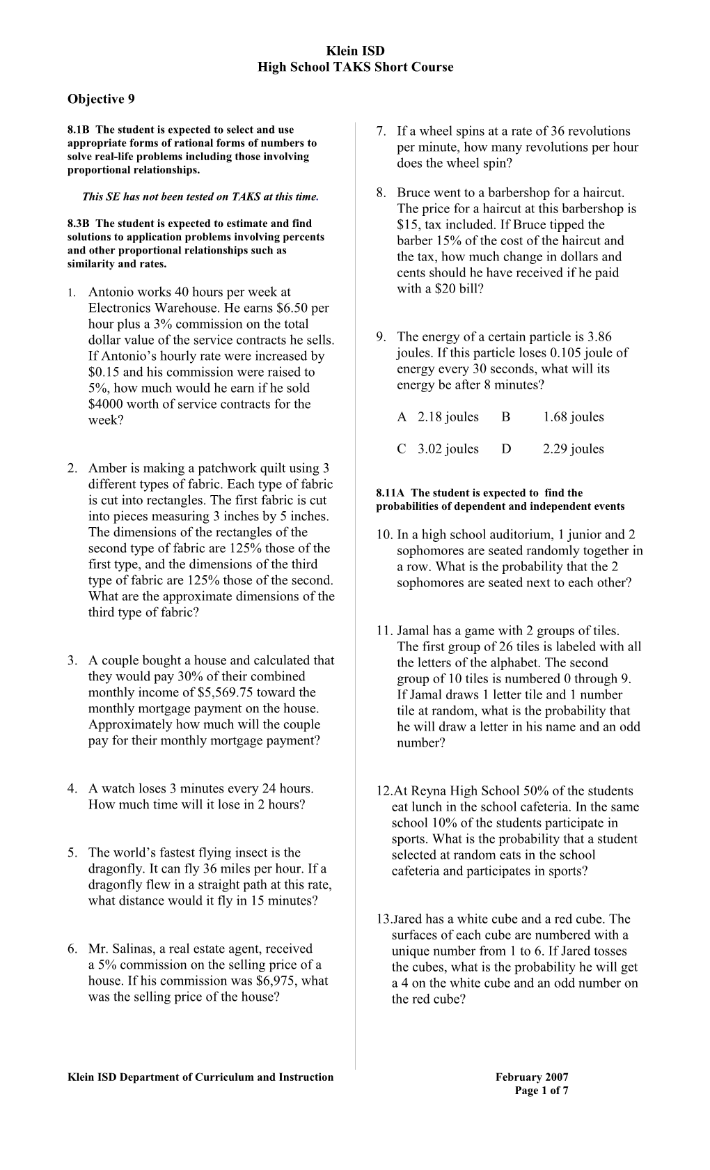 A(C)(3)A the Student Analyzes Situations Involving Linear Functions and Formulates Equations