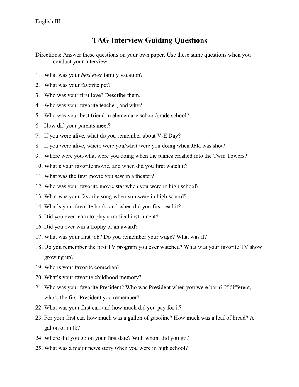 Interview Guiding Questions