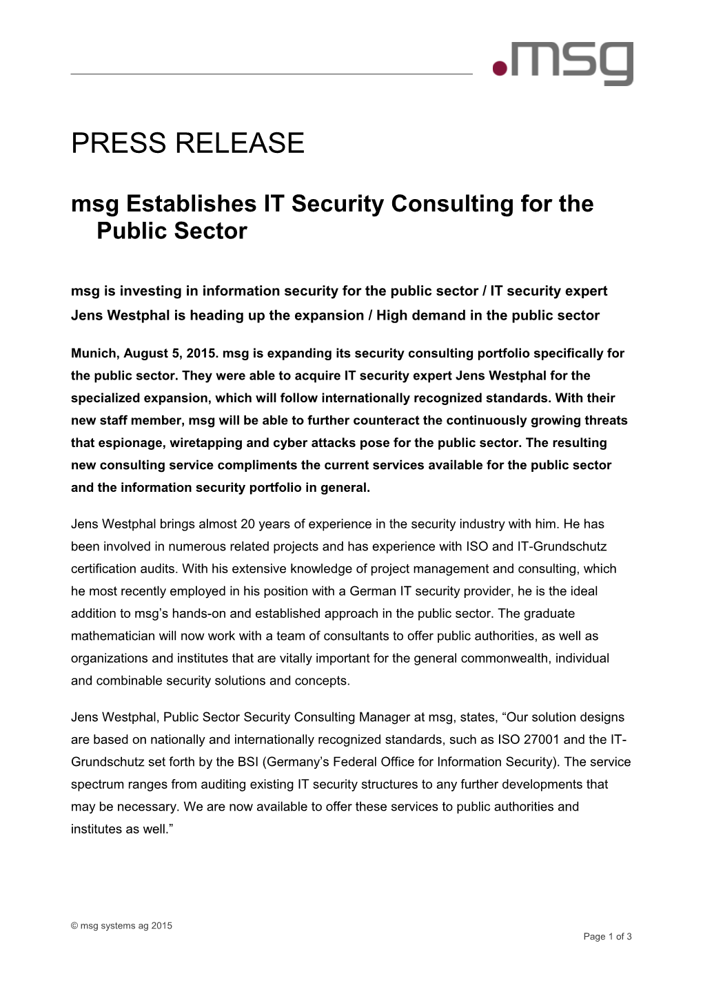 Msg Establishes IT Security Consulting for the Public Sector