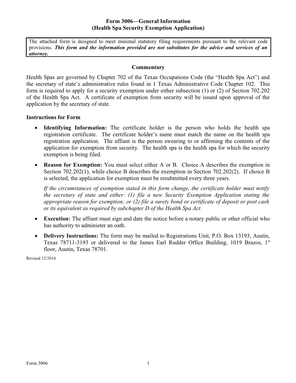 Form 3002 General Information