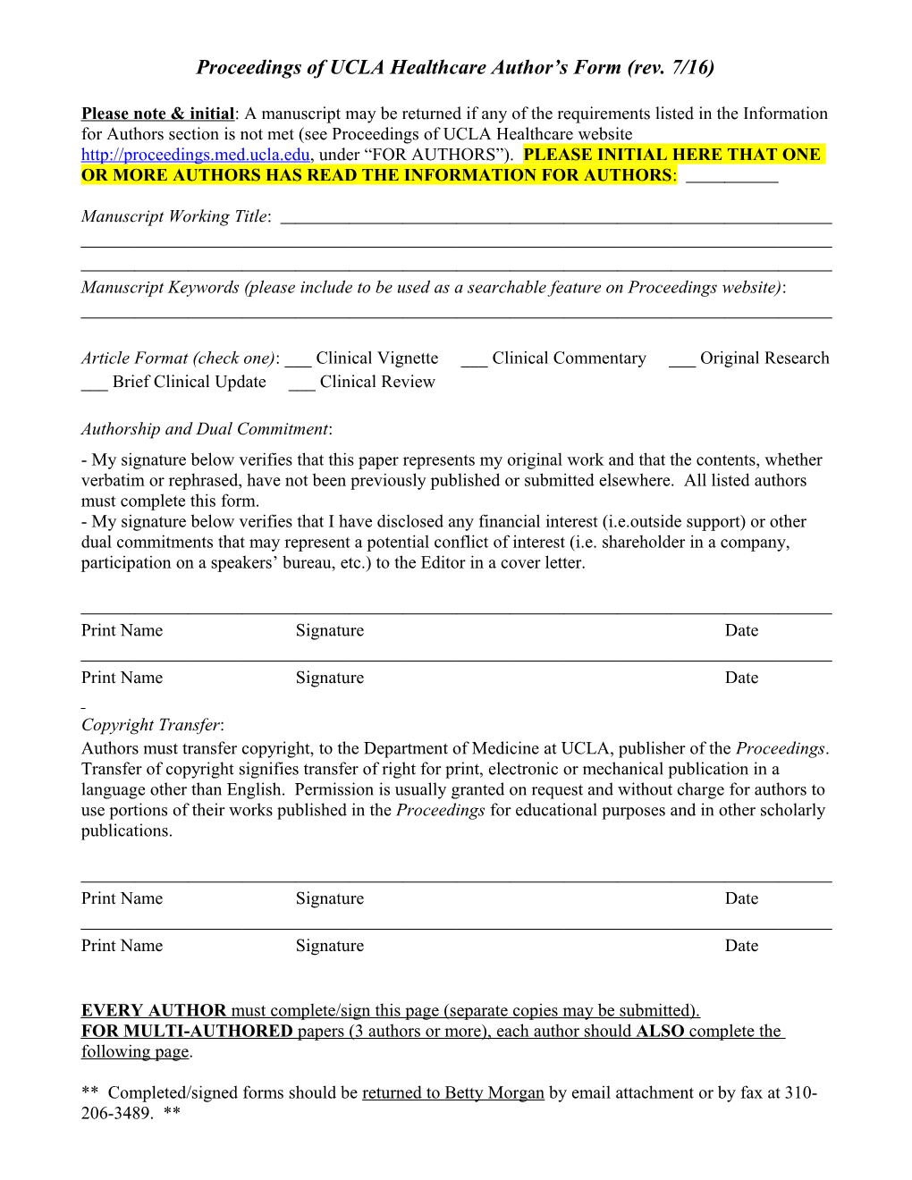 Proceedings of UCLA Healthcare Author S Form (Rev. 7/16)