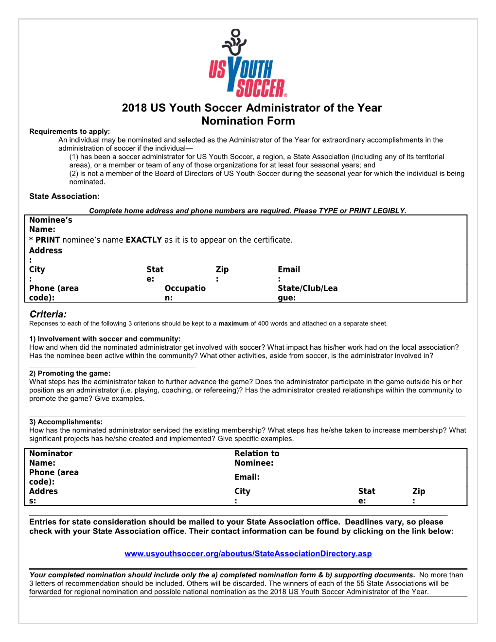 2018 US Youth Socceradministrator of the Year