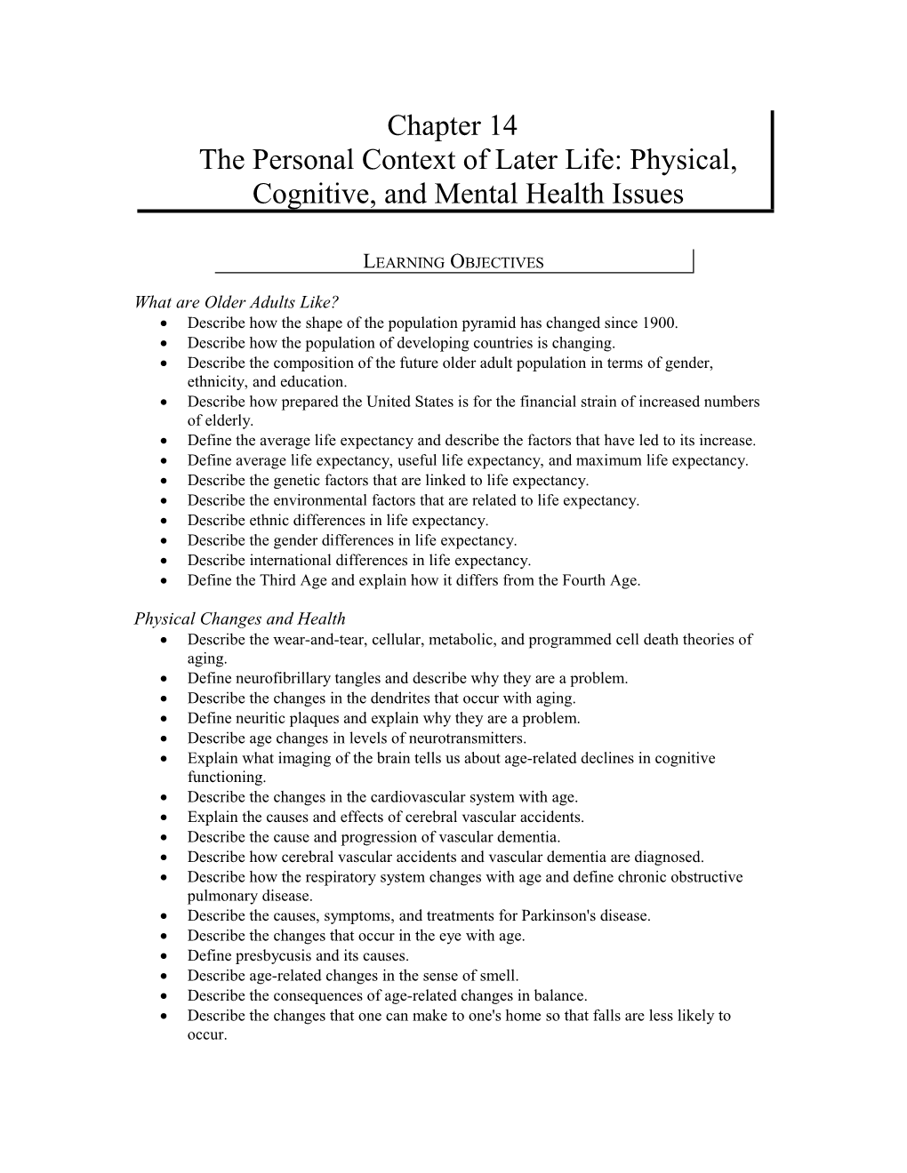 Chapter 14The Personal Context of Later Life: Physical, Cognitive, and Mental Health Issues