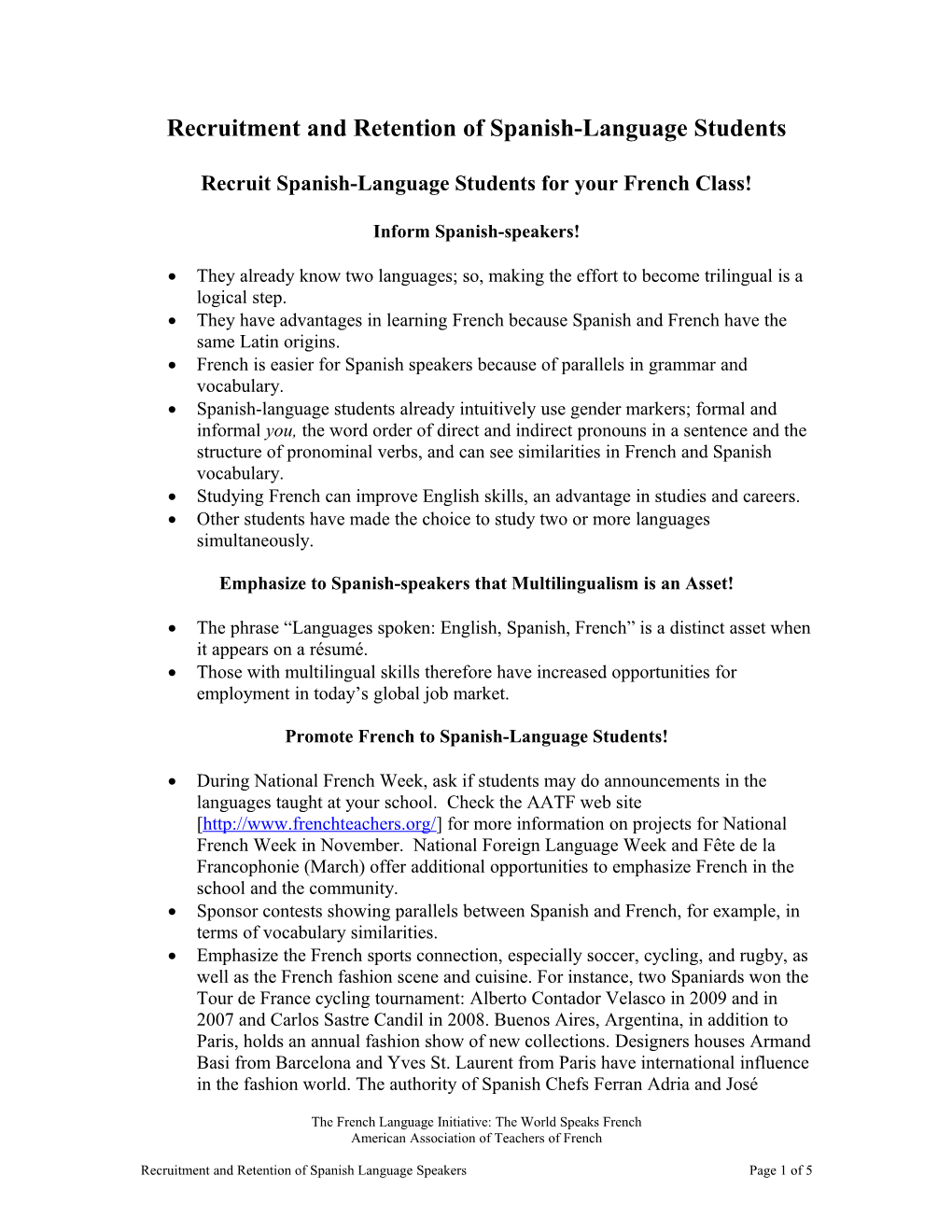 Recruit Spanish-Language Students for Your French Class