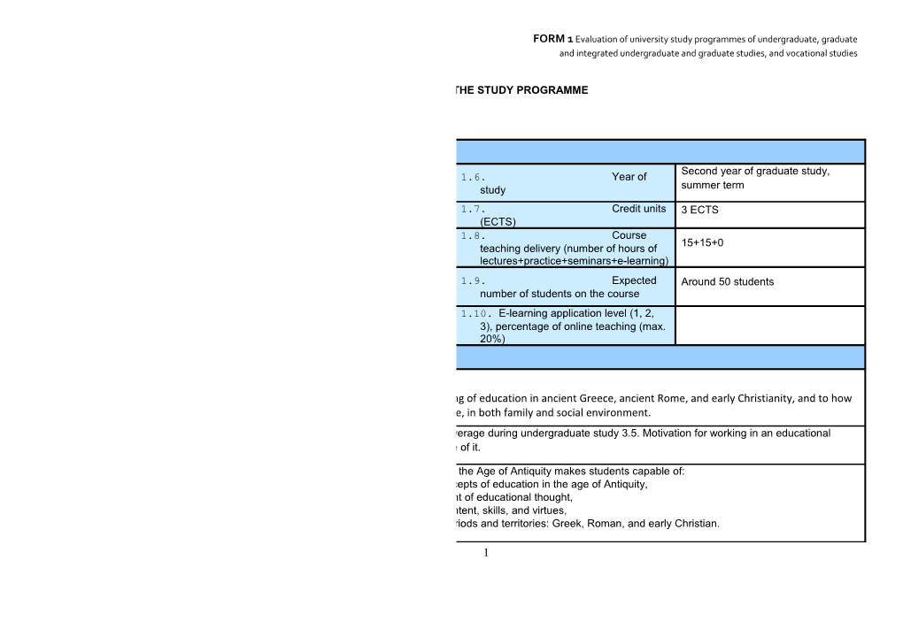 Detailed Proposal of the Study Programme