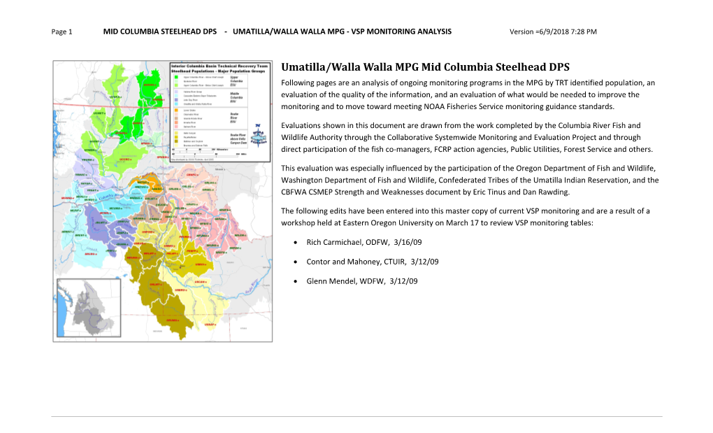 Umatilla/Walla Walla MPG Mid Columbia Steelhead DPS