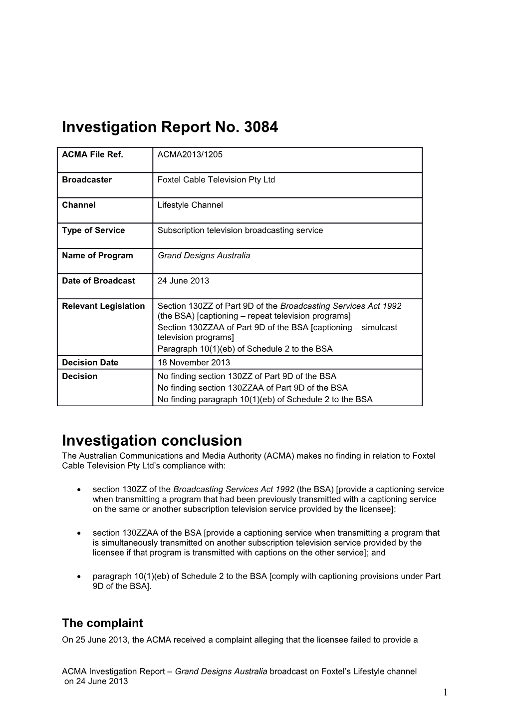 Investigation Report No. 3084