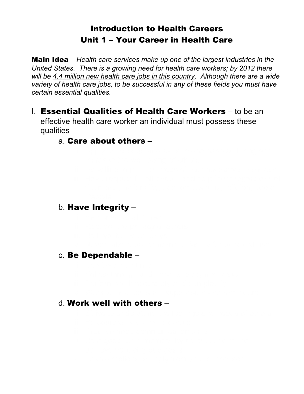 Introduction to Health Careers