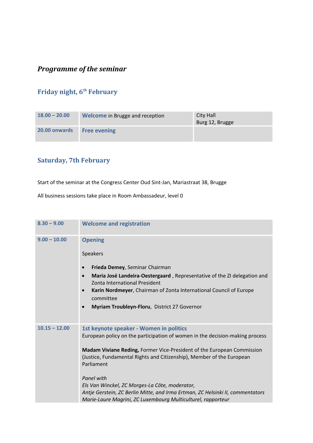 Programme of the Seminar