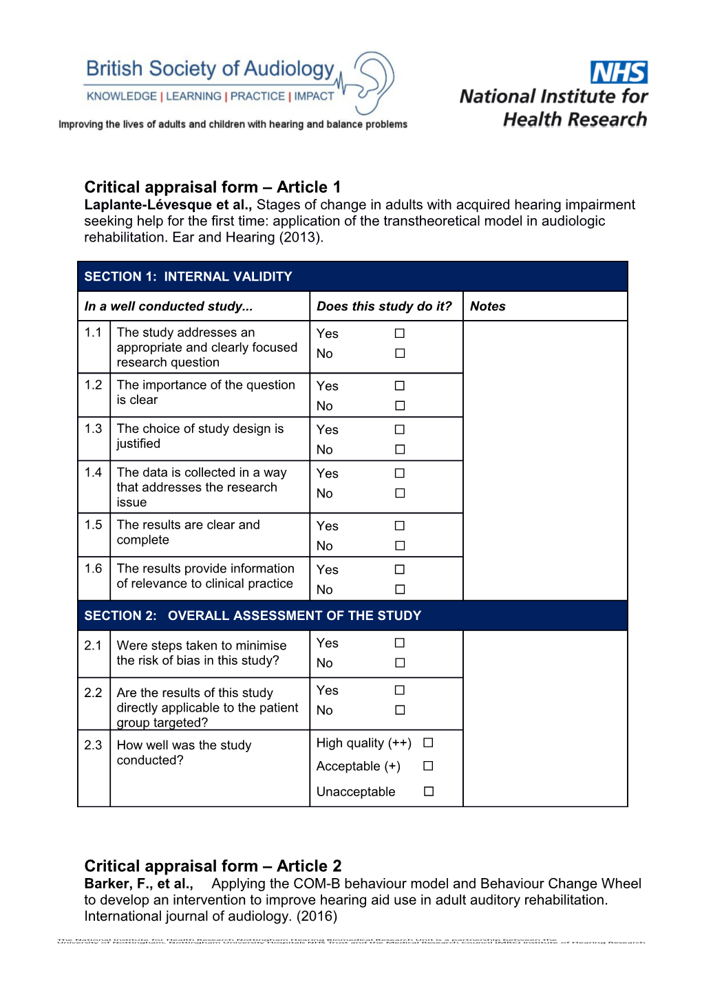 Critical Appraisal Form Article 1