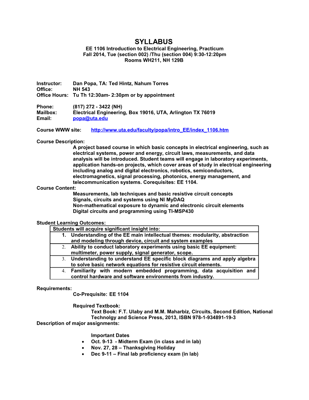 EE 1106 Introduction to Electrical Engineering, Practicum