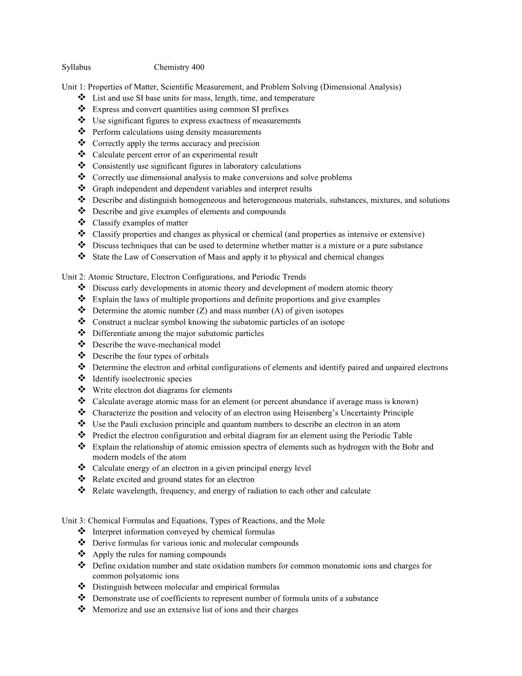 Unit 1: Properties of Matter, Scientific Measurement, and Problem Solving (Dimensional Analysis)